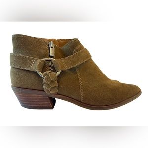 Lucky Brand Enitha Ankle Bootie Western Braided Brown Suede Size 6.5